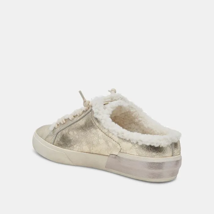 Dolce Vita Zantel Sneakers Platinum Distressed Leather Women Mules and Clogs