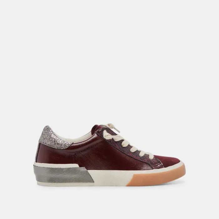 Dolce Vita Zina Sneakers Burgundy Crinkle Patent Women Sneakers