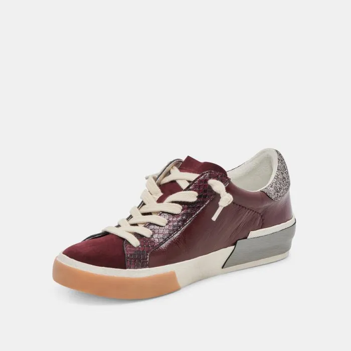 Dolce Vita Zina Sneakers Burgundy Crinkle Patent Women Sneakers