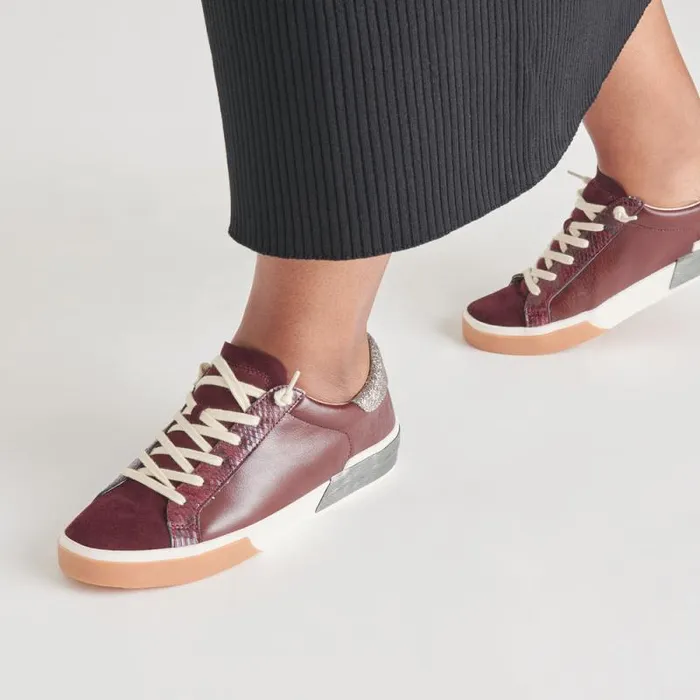 Dolce Vita Zina Sneakers Burgundy Crinkle Patent Women Sneakers