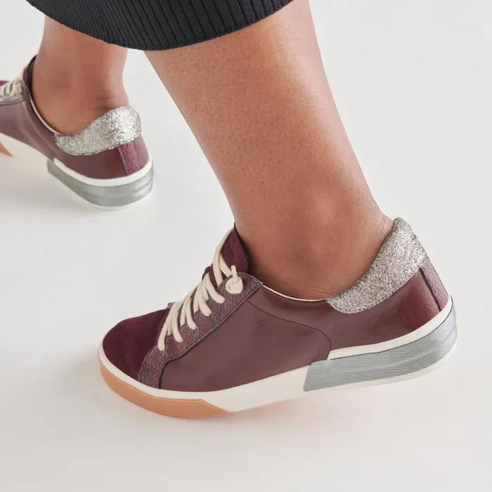 Dolce Vita Zina Sneakers Burgundy Crinkle Patent Women Sneakers