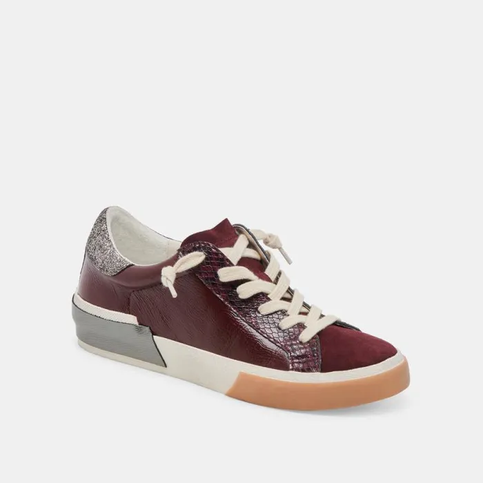 Dolce Vita Zina Sneakers Burgundy Crinkle Patent Women Sneakers