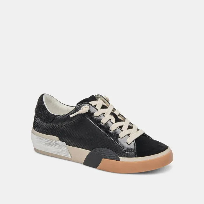 Dolce Vita Zina Sneakers Onyx Embossed Leather Women Sneakers