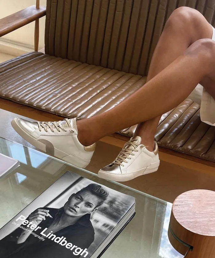 Dolce Vita Zina Sneakers White Gold Leather Women Sneakers