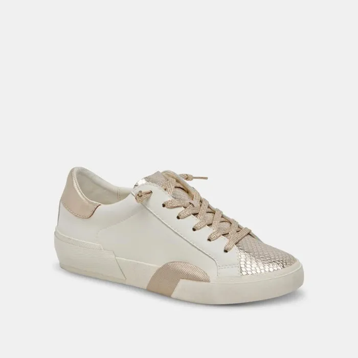 Dolce Vita Zina Sneakers White Gold Leather Women Sneakers