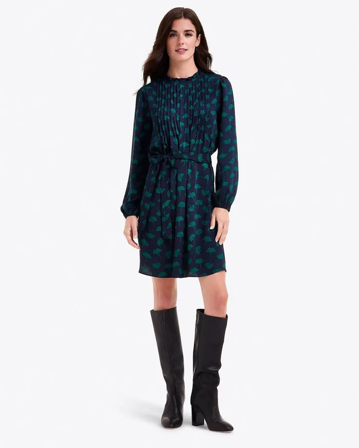 Draper James Dresses Women Long Sleeve Belted Dress In Ginko Leaf