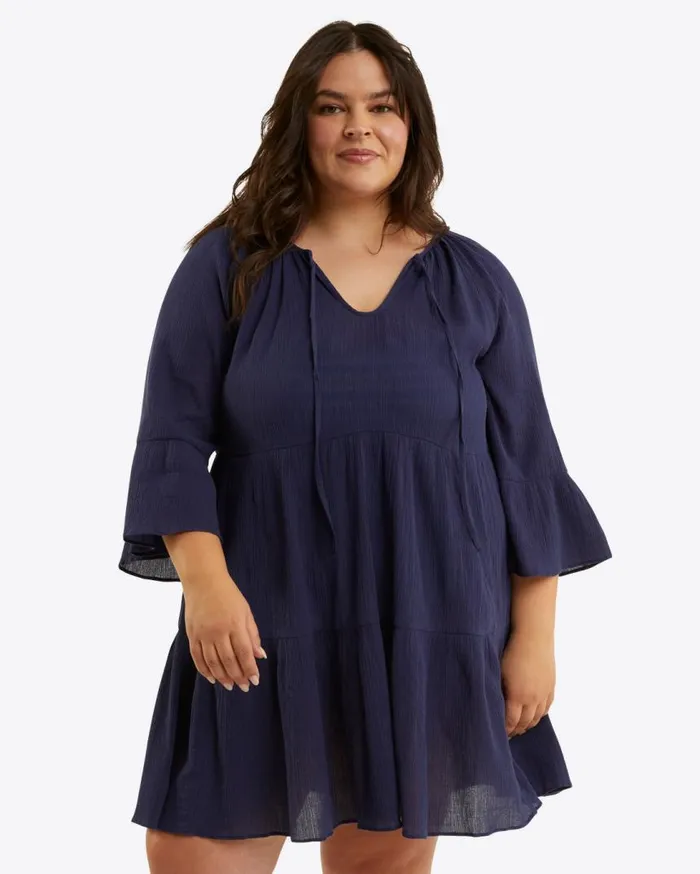 Draper James Extended Sizes Women Crinkle Cotton Tiered Coverup