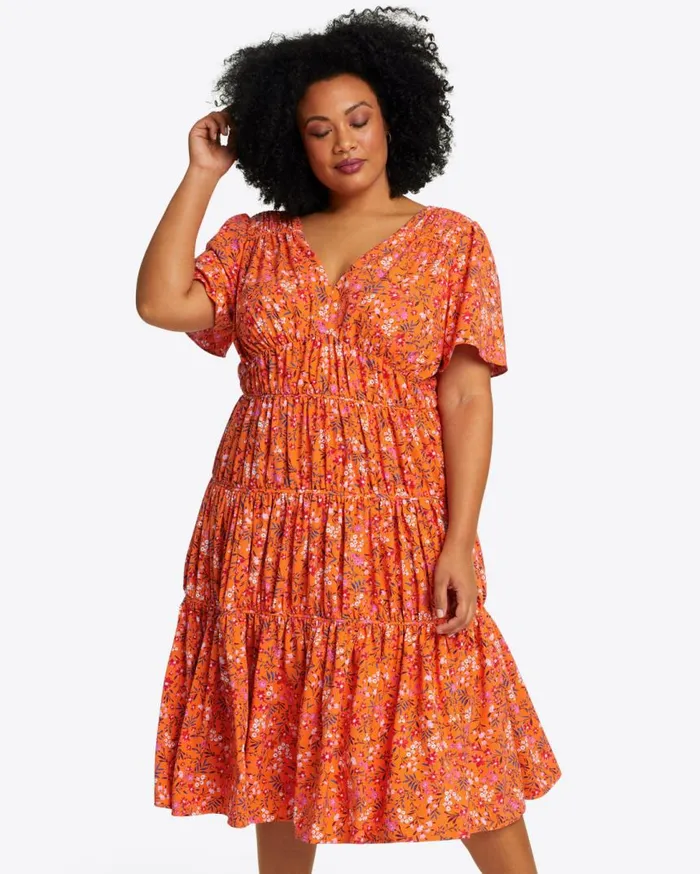 Draper James Extended Sizes Women Margo Flutter Sleeve Dress In Apricot Pansy Floral Draper James Extended Sizes Women Margo Flutter Sleeve Dress In Apricot Pansy Floral