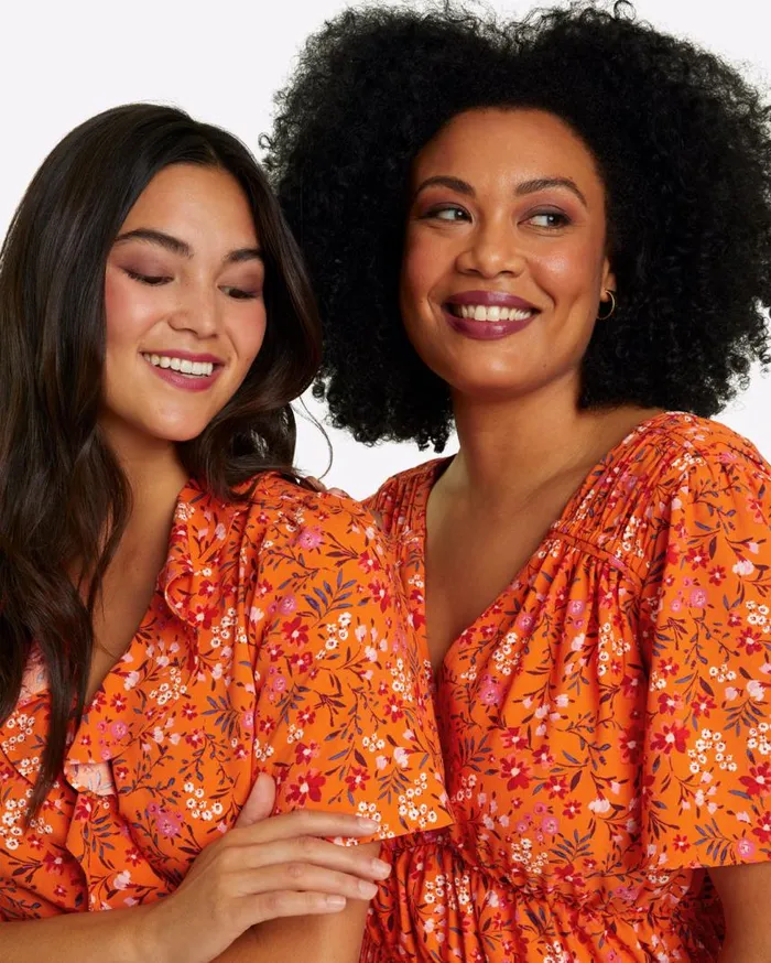 Draper James Extended Sizes Women Margo Flutter Sleeve Dress In Apricot Pansy Floral