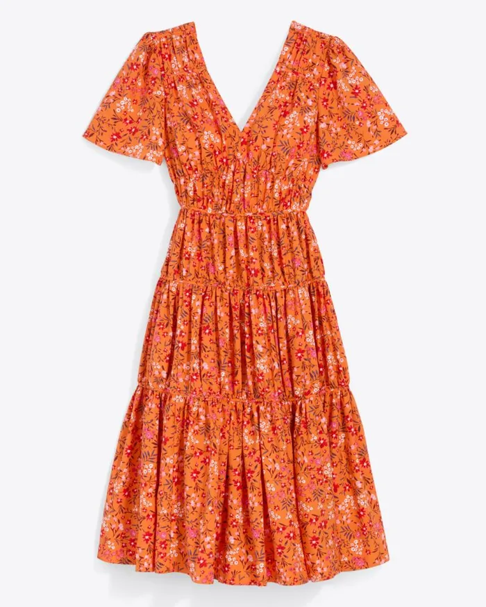 Draper James Extended Sizes Women Margo Flutter Sleeve Dress In Apricot Pansy Floral