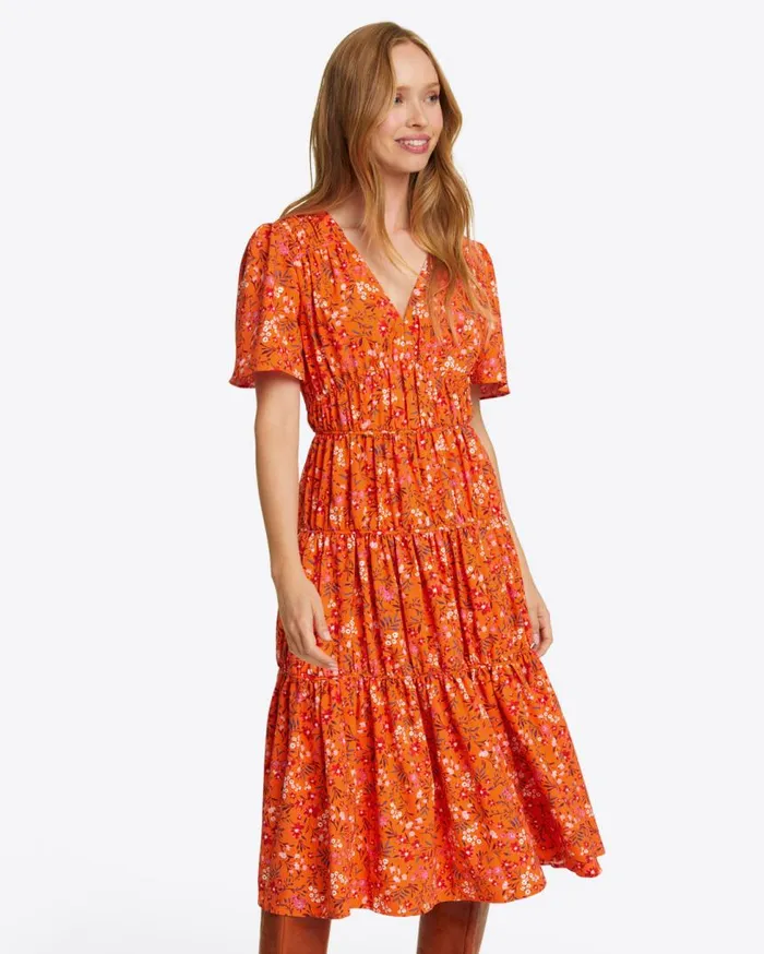 Draper James Extended Sizes Women Margo Flutter Sleeve Dress In Apricot Pansy Floral