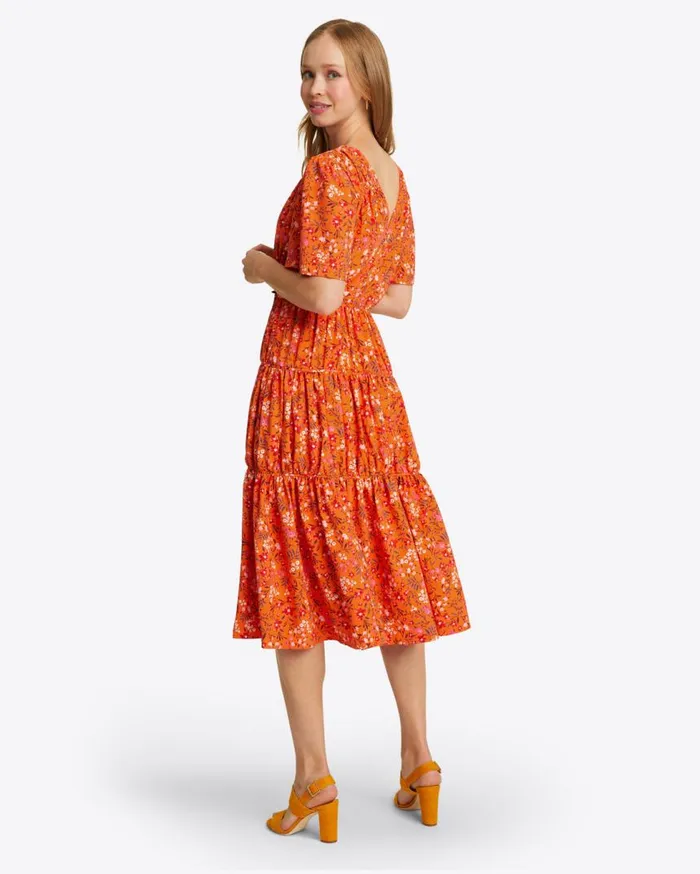 Draper James Extended Sizes Women Margo Flutter Sleeve Dress In Apricot Pansy Floral
