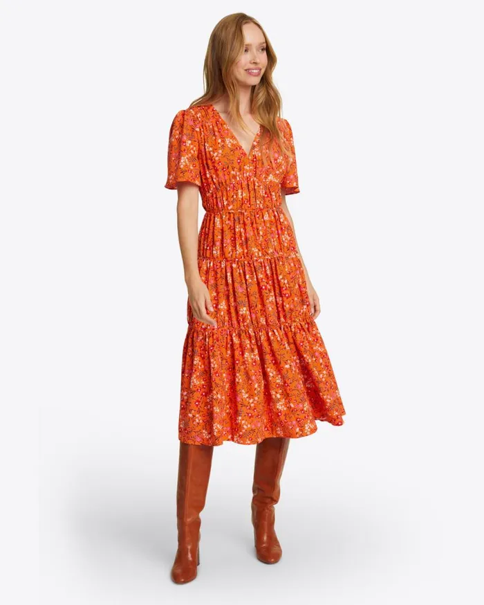 Draper James Extended Sizes Women Margo Flutter Sleeve Dress In Apricot Pansy Floral