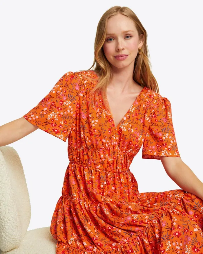 Draper James Extended Sizes Women Margo Flutter Sleeve Dress In Apricot Pansy Floral
