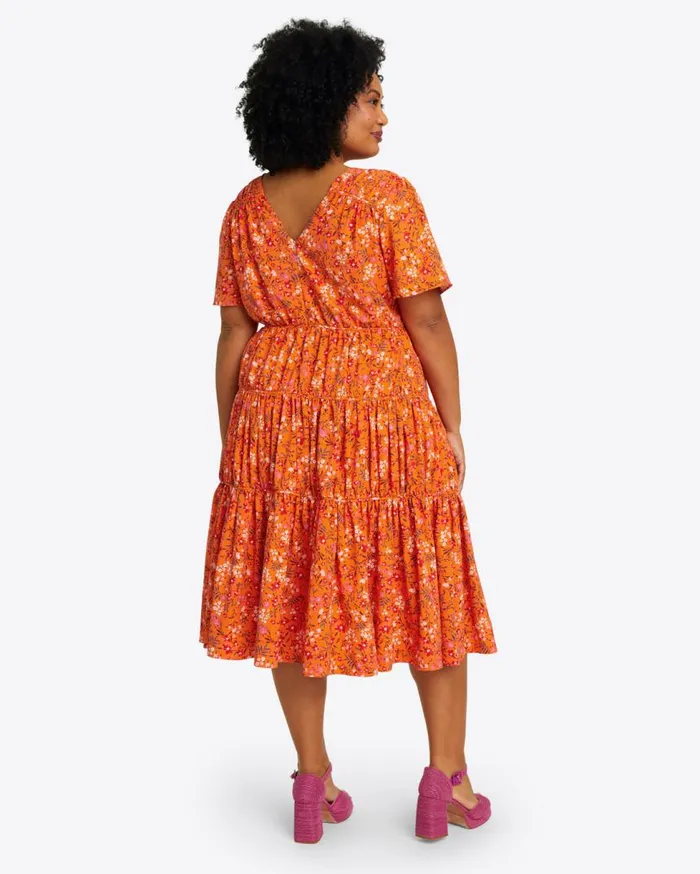 Draper James Extended Sizes Women Margo Flutter Sleeve Dress In Apricot Pansy Floral