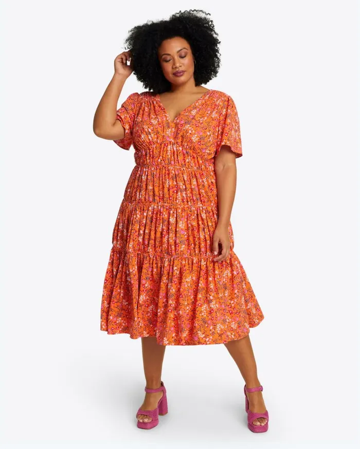 Draper James Extended Sizes Women Margo Flutter Sleeve Dress In Apricot Pansy Floral