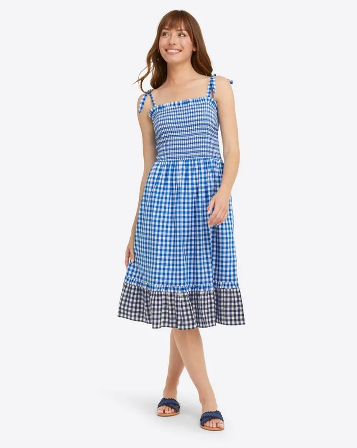 Draper James Extended Sizes Women Taylor Smocked Dress In Blue Gingham