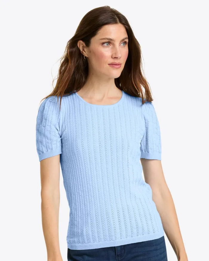 Draper James Sweaters Women Short Sleeve Sweater In Blue Pointelle