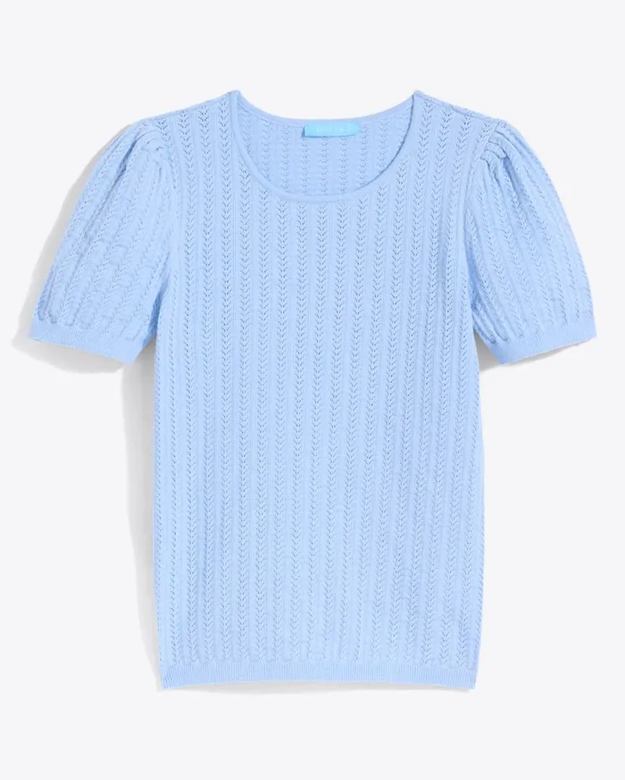 Draper James Sweaters Women Short Sleeve Sweater In Blue Pointelle