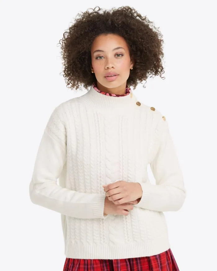 Draper James Tops Women Cableknit Turtleneck Sweater In Magnolia White