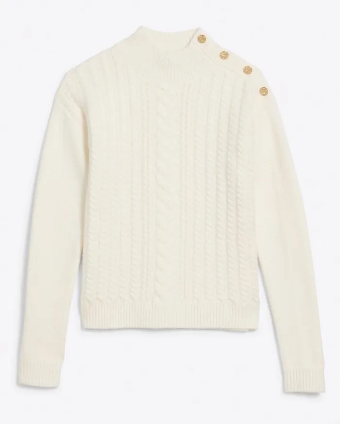 Draper James Tops Women Cableknit Turtleneck Sweater In Magnolia White