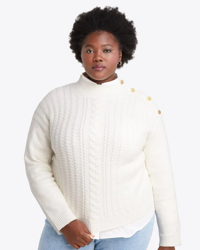 Draper James Tops Women Cableknit Turtleneck Sweater In Magnolia White