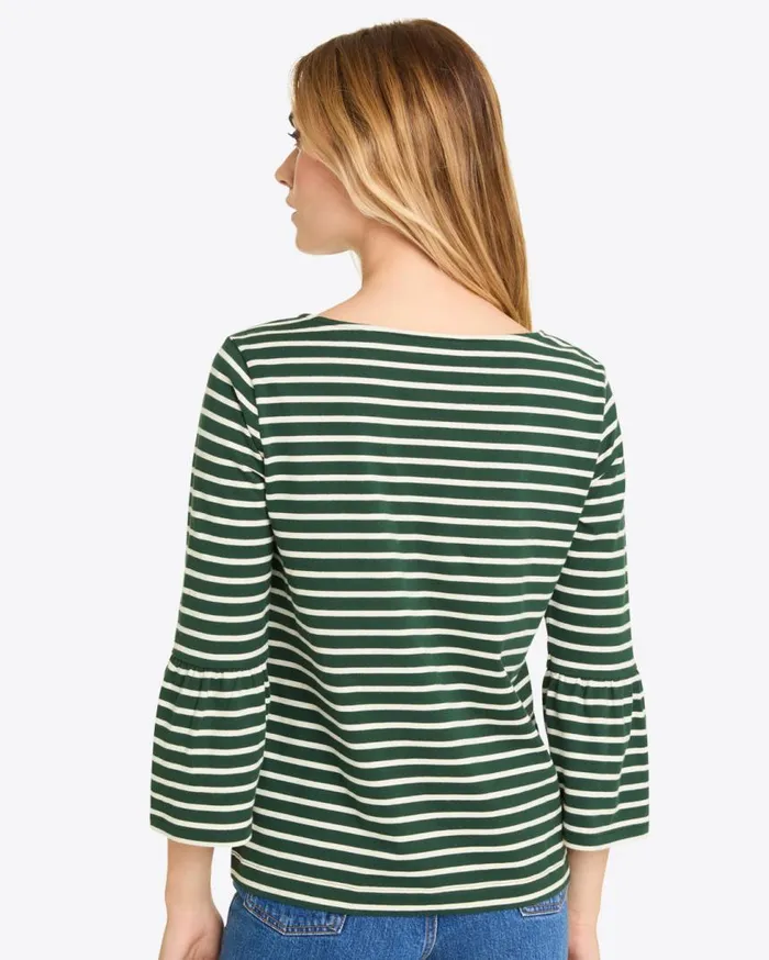 Draper James Tops Women Corey Bell Sleeve Top In Green Mariner Stripe