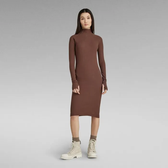 Dresses Women GStar RAW Rib Slim Dress Chocolate Lab