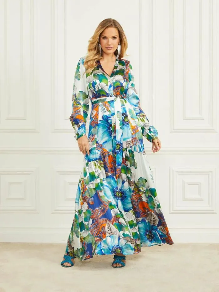Dresses Women Marciano Lucky Charm Silk Maxi Dress Lucky Charm Print