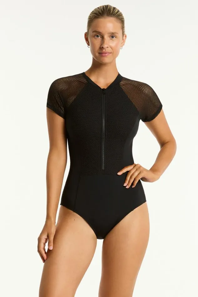 Drift Short Sleeve One Piece Drift Black Women Sea Level One Pieces