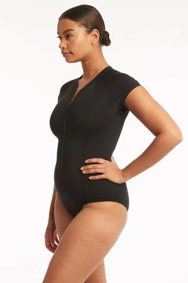Eco Essentials Short Sleeve One Piece Eco Essentials Black Women Sea Level One Pieces