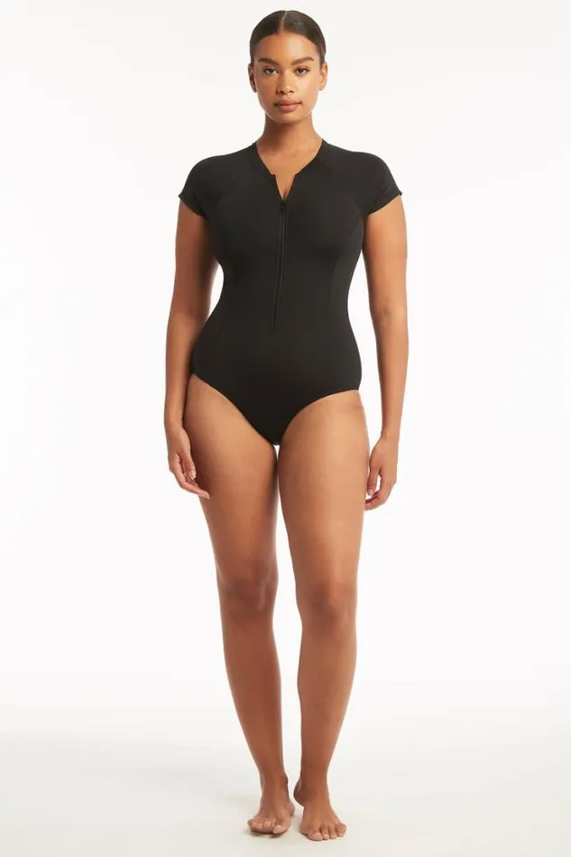 Eco Essentials Short Sleeve One Piece Eco Essentials Black Women Sea Level One Pieces
