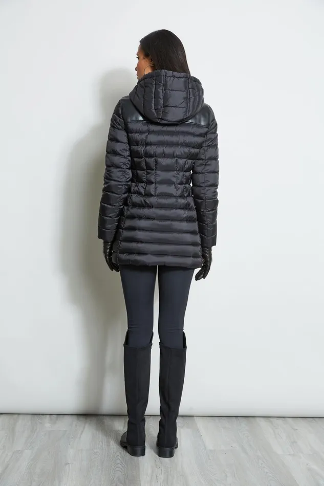 Elie Tahari Coats Tahari Lightweight Hooded Vegan Leather Puffer Coat Black 8211 Women