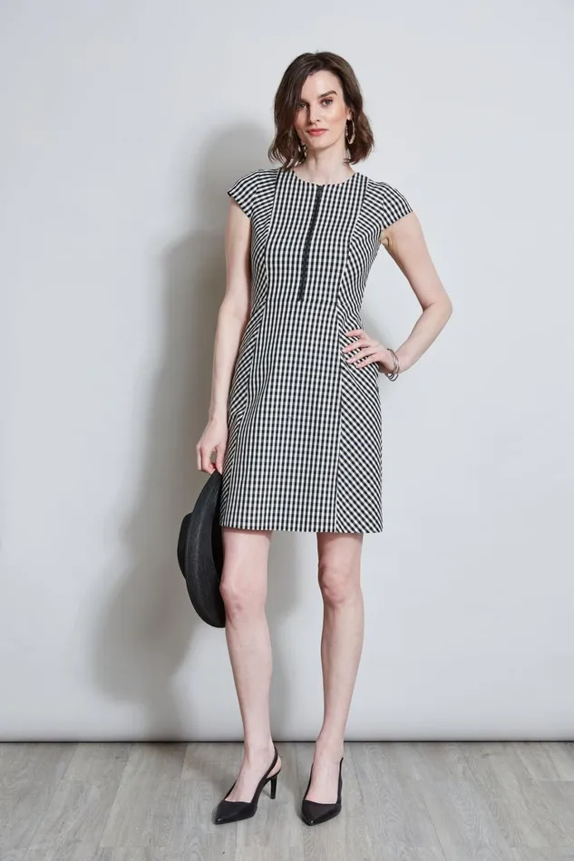 Elie Tahari Dresses and Jumpsuits Gingham Fit and Flare Dress Blackwhite 8211 Women