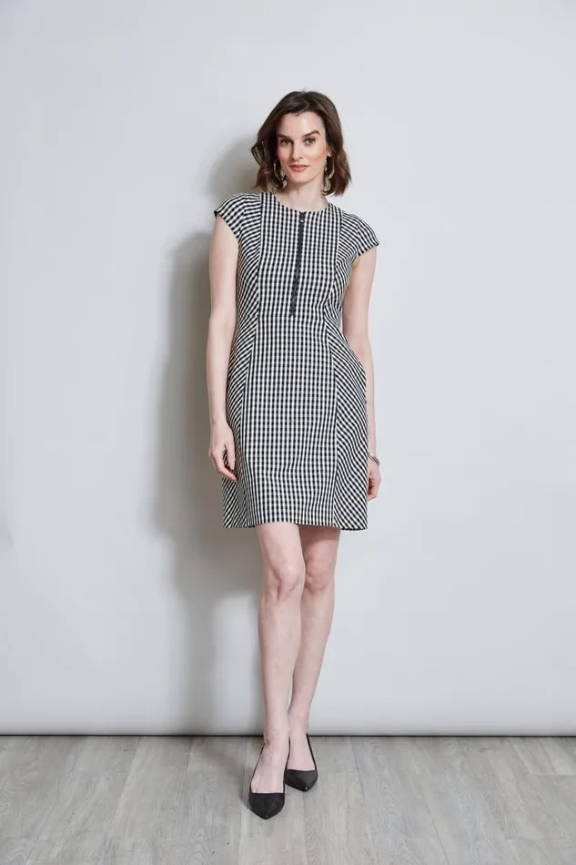 Elie Tahari Dresses and Jumpsuits Gingham Fit and Flare Dress Blackwhite 8211 Women