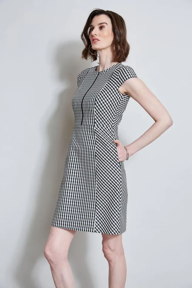 Elie Tahari Dresses and Jumpsuits Gingham Fit and Flare Dress Blackwhite 8211 Women