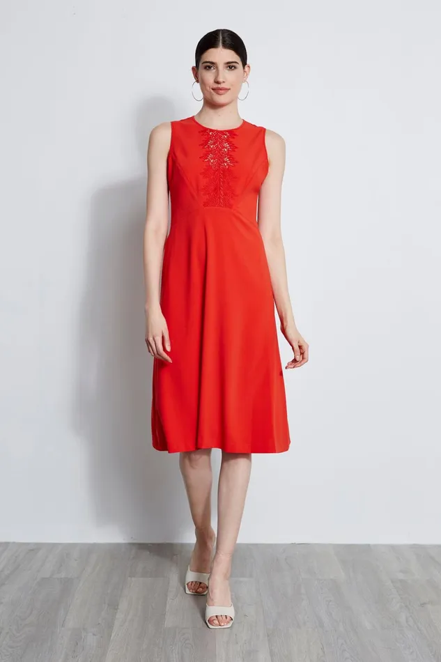 Elie Tahari Dresses and Jumpsuits Lace Applique Midi Dress Agave 8211 Women