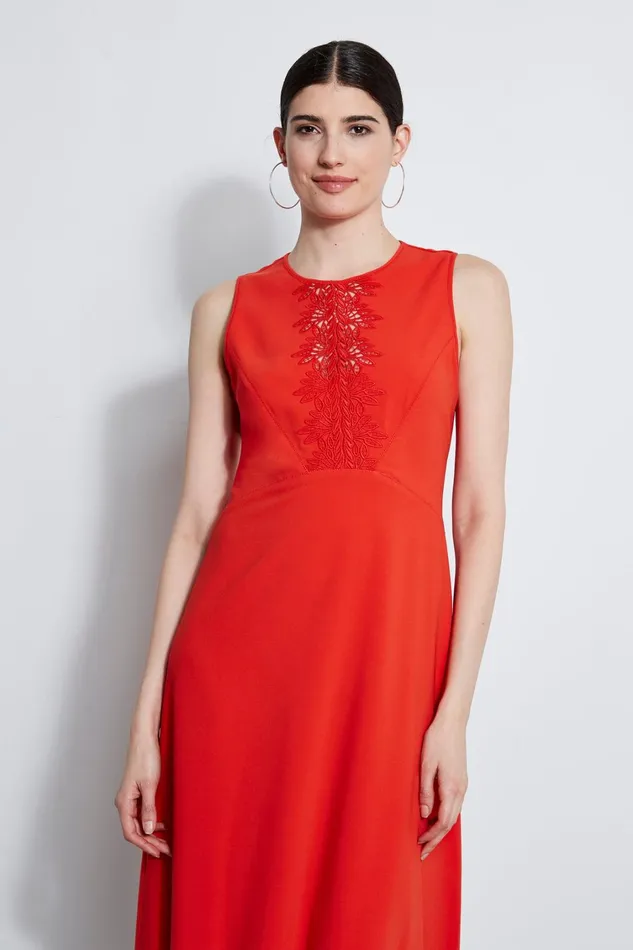 Elie Tahari Dresses and Jumpsuits Lace Applique Midi Dress Agave 8211 Women