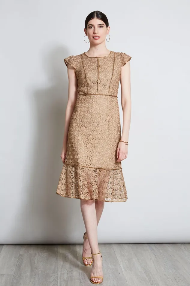 Elie Tahari Dresses and Jumpsuits Lace Flutter Sleeve Dress Gold 8211 Women