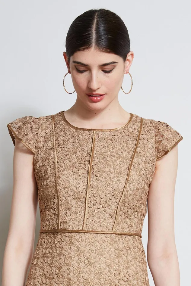 Elie Tahari Dresses and Jumpsuits Lace Flutter Sleeve Dress Gold 8211 Women