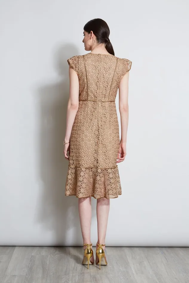 Elie Tahari Dresses and Jumpsuits Lace Flutter Sleeve Dress Gold 8211 Women