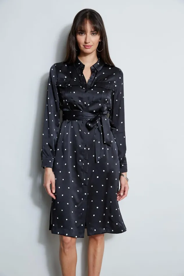 Elie Tahari Dresses and Jumpsuits Silk Cube Dot Shirt Dress Blackfoam 8211 Women