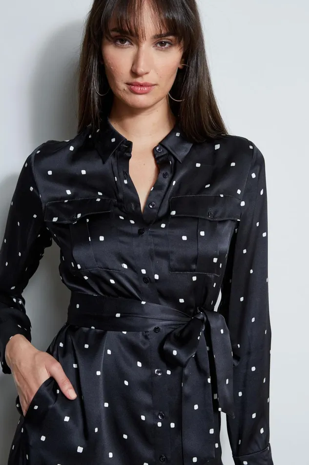 Elie Tahari Dresses and Jumpsuits Silk Cube Dot Shirt Dress Blackfoam 8211 Women
