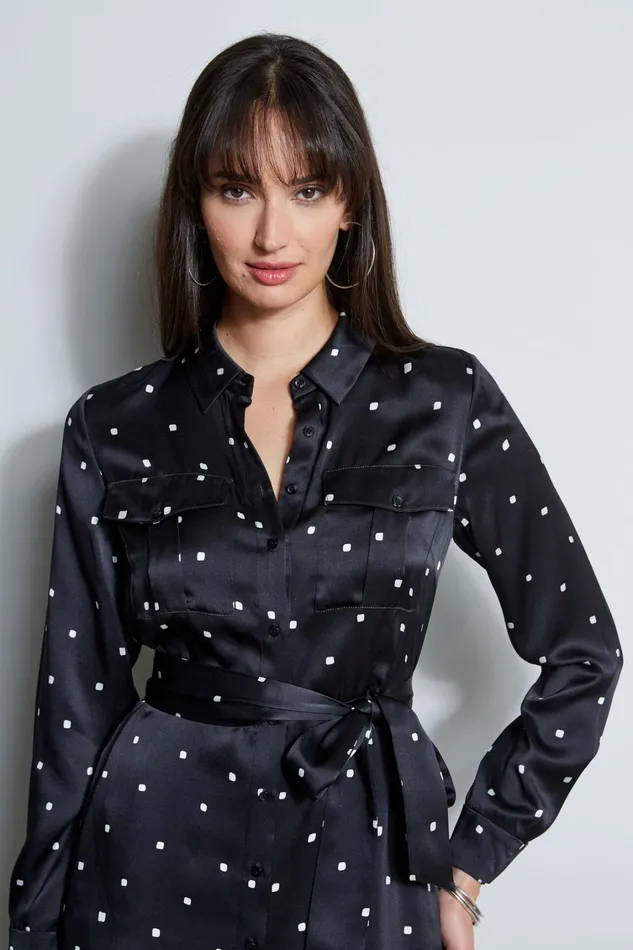 Elie Tahari Dresses and Jumpsuits Silk Cube Dot Shirt Dress Blackfoam 8211 Women