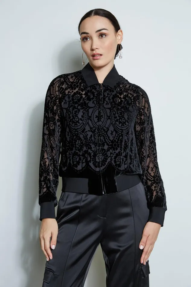 Elie Tahari Jackets and Blazers Burnout Velvet Bomber Jacket Black 8211 Women Elie Tahari Jackets and Blazers Burnout Velvet Bomber Jacket Black 8211 Women
