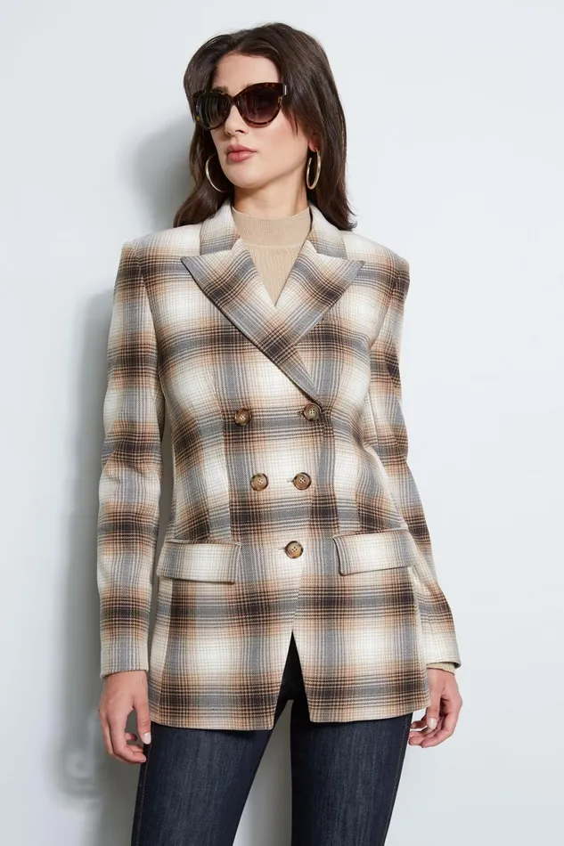 Elie Tahari Jackets and Blazers Double Breasted Ombre Plaid Blazer Multi 8211 Women Elie Tahari Jackets and Blazers Double Breasted Ombre Plaid Blazer Multi 8211 Women