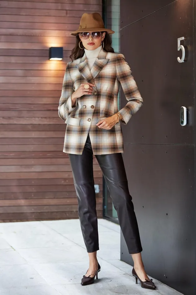 Elie Tahari Jackets and Blazers Double Breasted Ombre Plaid Blazer Multi 8211 Women