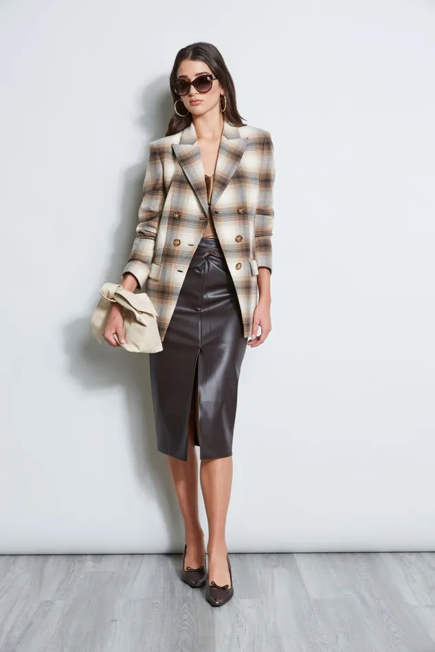Elie Tahari Jackets and Blazers Double Breasted Ombre Plaid Blazer Multi 8211 Women