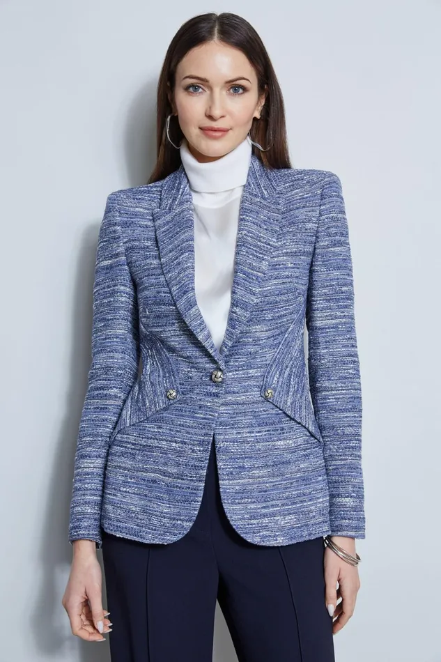 Elie Tahari Jackets and Blazers Tweed Panel Single Button Blazer Blue Multi 8211 Women Elie Tahari Jackets and Blazers Tweed Panel Single Button Blazer Blue Multi 8211 Women