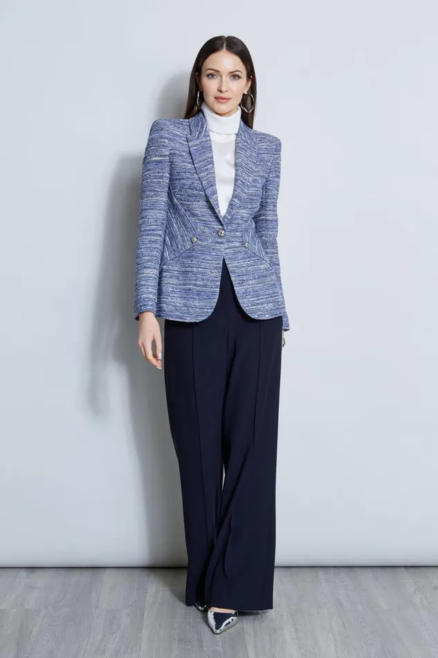 Elie Tahari Jackets and Blazers Tweed Panel Single Button Blazer Blue Multi 8211 Women
